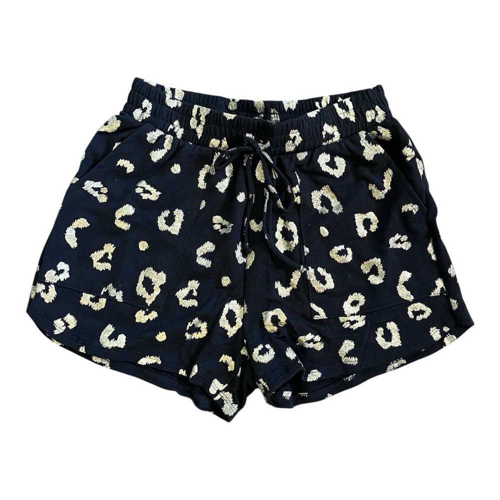 Mystree Women’s Size S Pullover Black with Metallic Leopard Prints knit Shorts